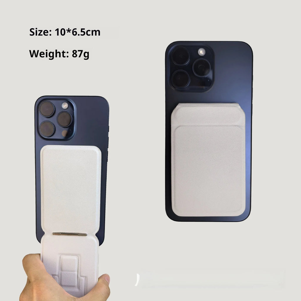 Genuine leather phone back sticker with magnetic three-fold card bag for iPhone in black