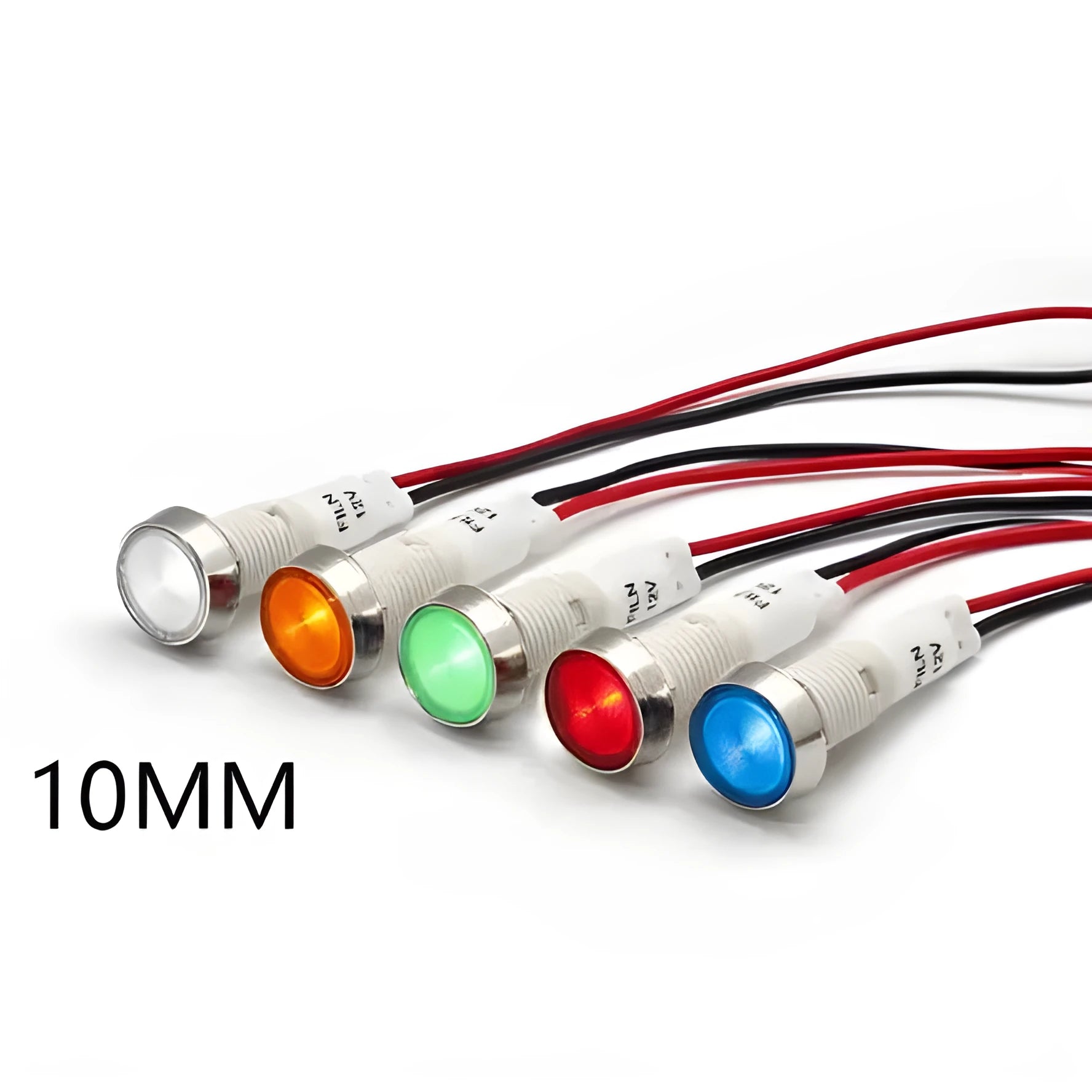 10mm stainless steel edge panel mount indicator light with wire in six colour options