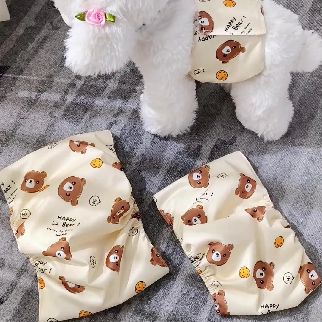 Cartoon bone paw print reusable dog nappy belly band with elastic waistband and fastener tape
