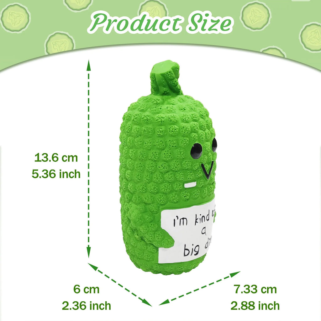 Green latex pickle-shaped dog squeaky toy with textured nubs for chewing.