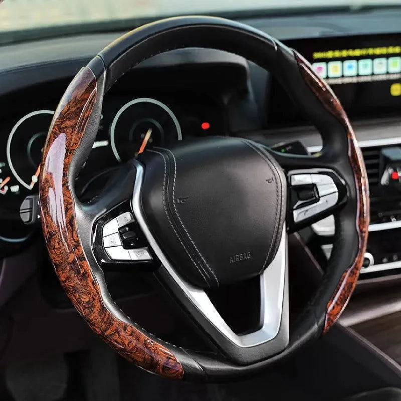 Artificial leather steering wheel sleeve with peach wood grain pattern for 38cm diameter steering wheels