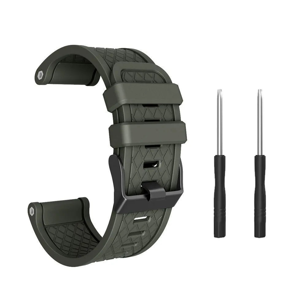 Black silicone watch strap with stainless steel watch-button connection for Jiaming 26mm watches