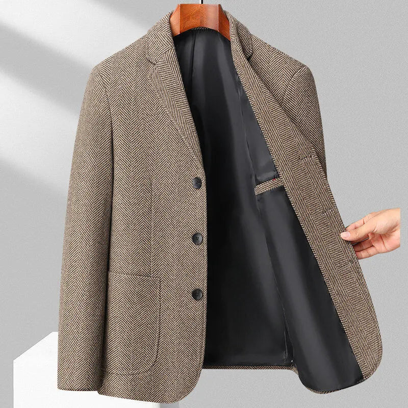 Men's loose fit woolen coat in solid colours for spring and autumn seasons