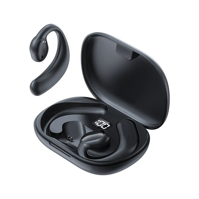 Ear-mounted Bluetooth headset with digital display screen in black or white colour