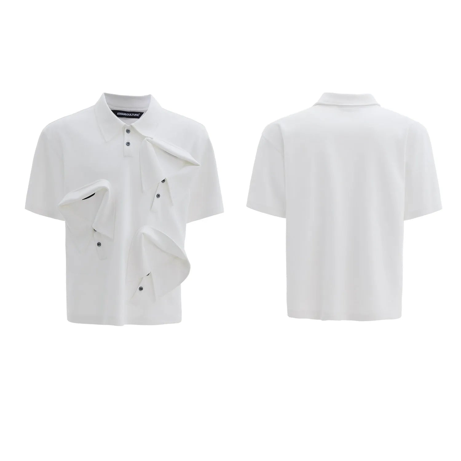 Men's geometric print polo shirt with deconstructed collar in black, grey or white colours