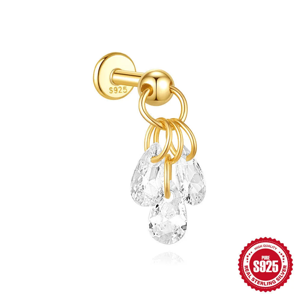 S925 sterling silver moon and star earrings with embedded diamond detailing in gold colour