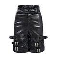 Men's black PU leather casual cropped shorts with a medium-low waist