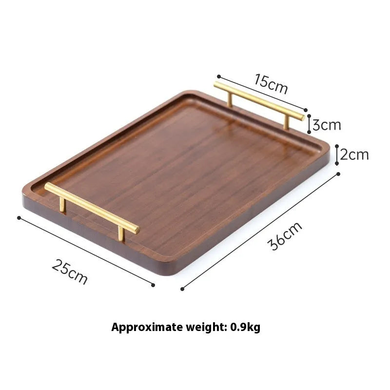 Square bamboo barbecue tray with brown handle in solid colour design