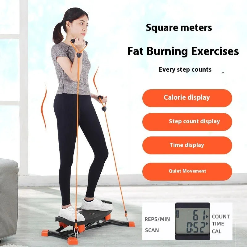 Black mini fitness skiing machine with elastic hand straps for home exercise