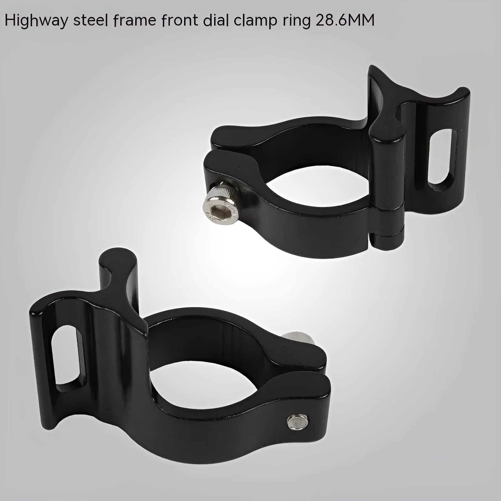 Black aluminium alloy clamp ring with a 28.6mm diameter for vehicle cable management.