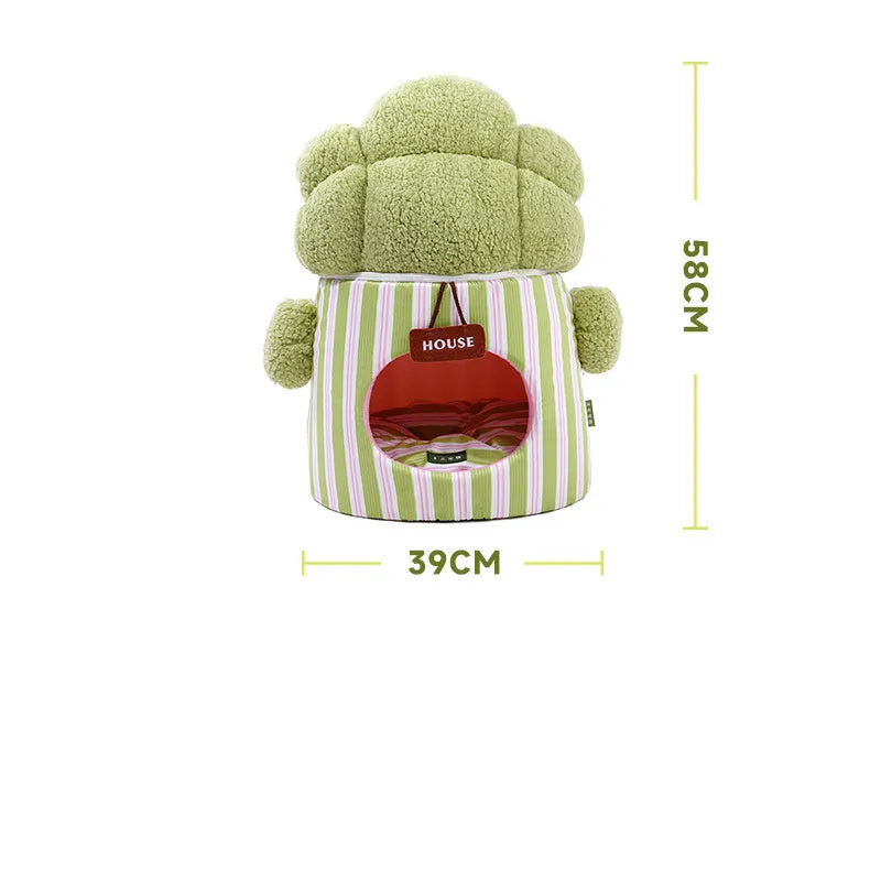 Green creative cauliflower-shaped enclosed pet house for a small dog or cat.