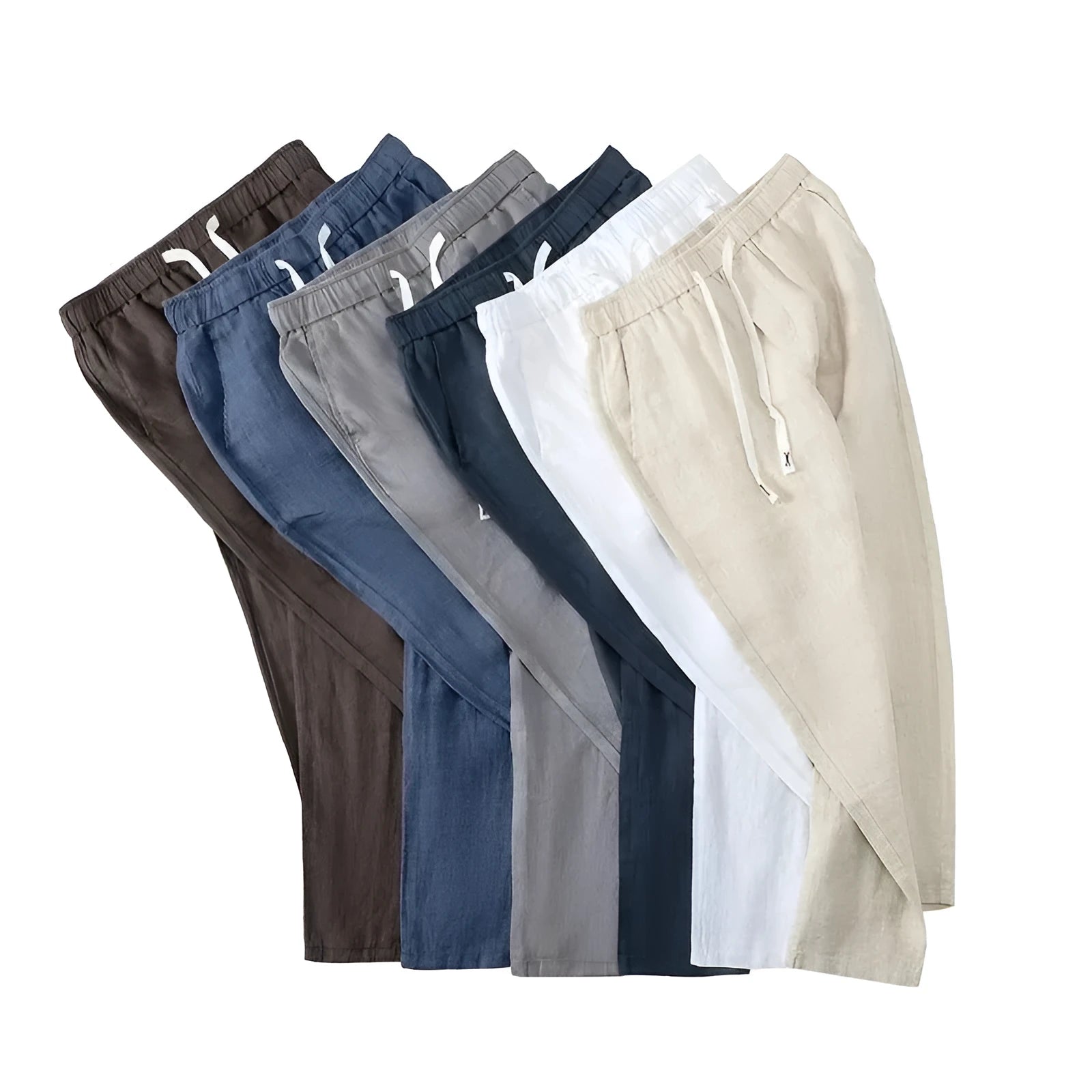 Chinese-style straight-leg linen-blend trousers with an elastic drawstring waist