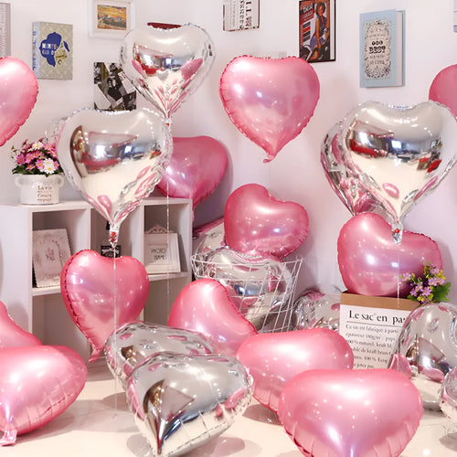 Aluminium peach heart shaped balloons in metallic colours for party decoration