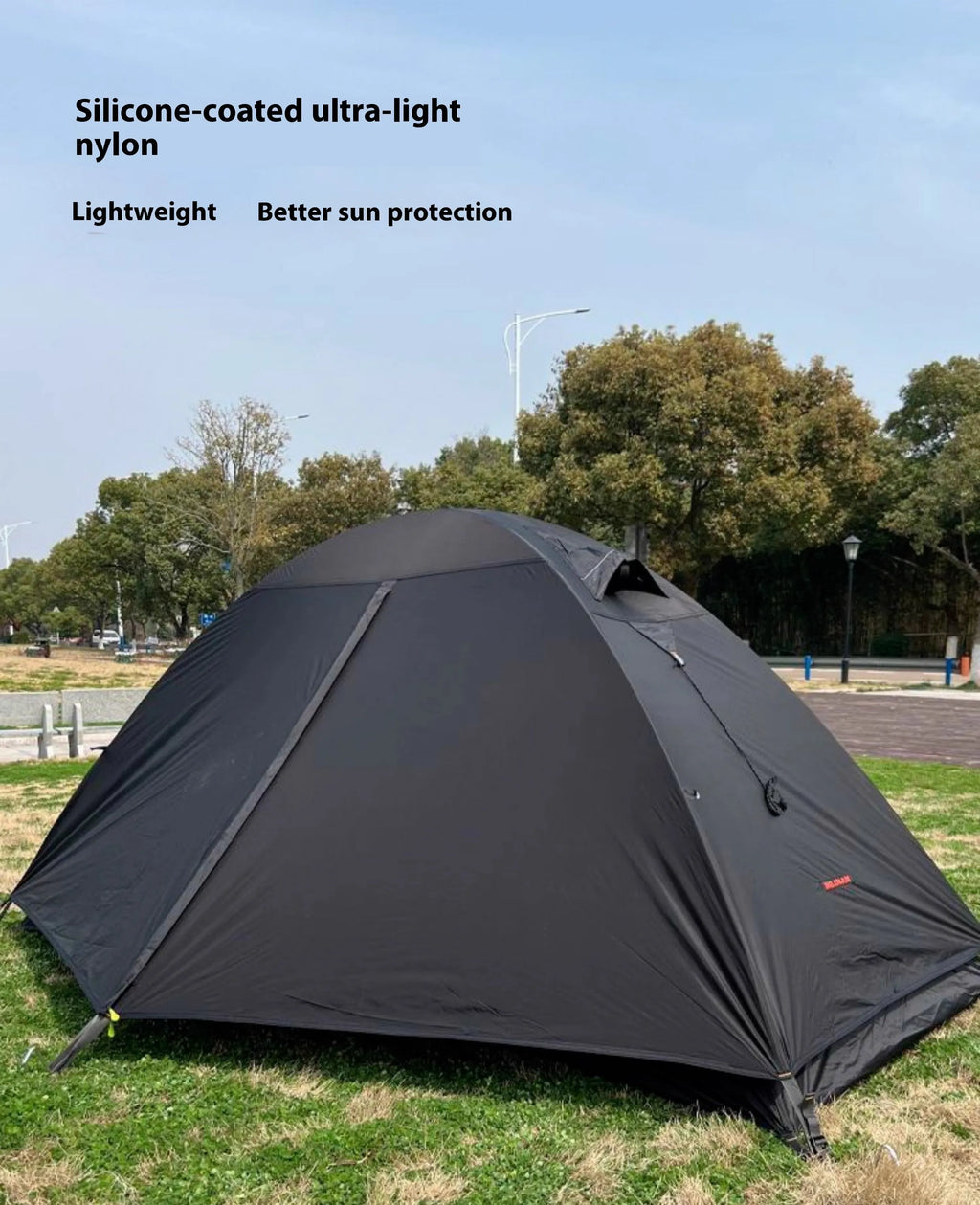 Single person camping tent with aluminium poles in red colour, showing double account design