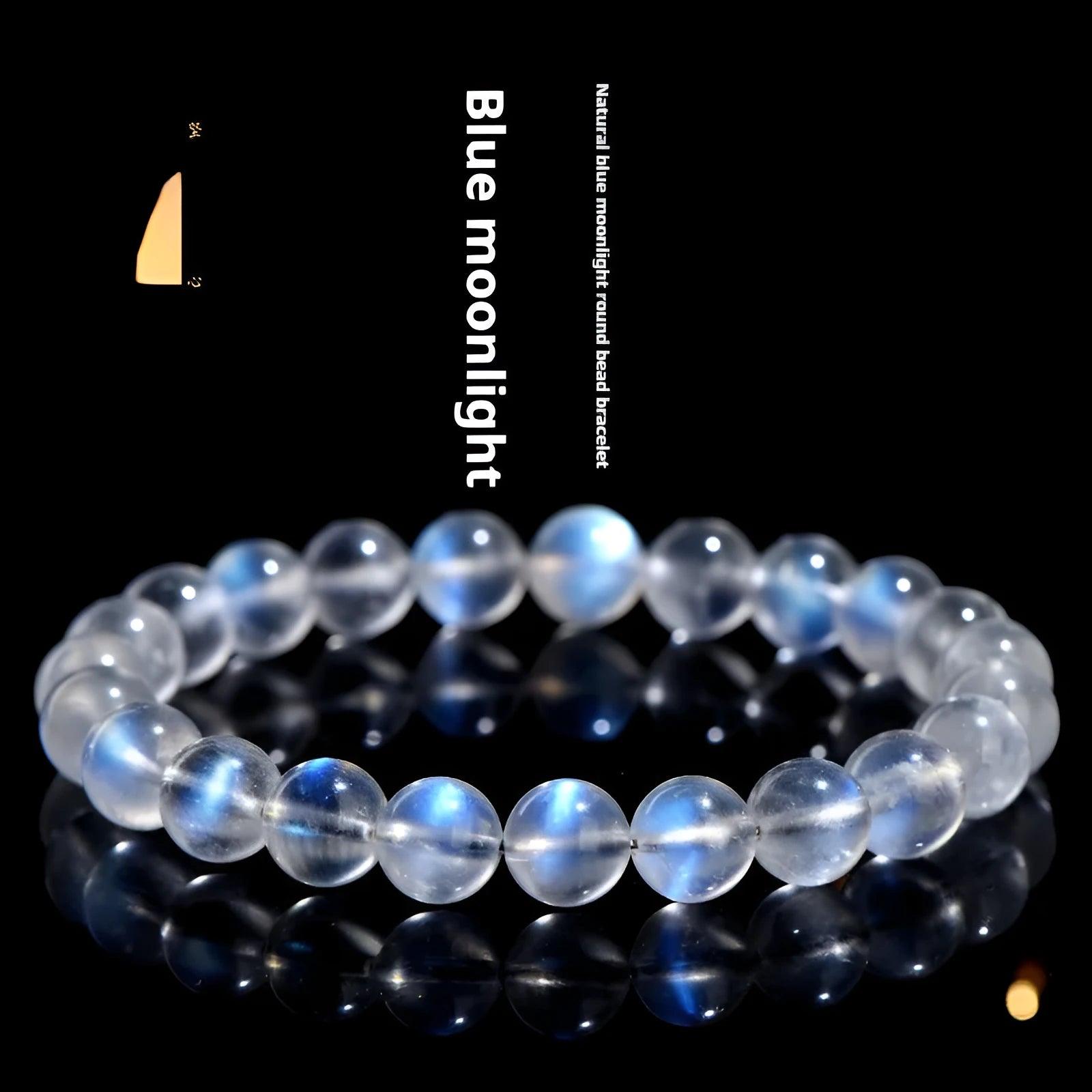 Natural cream crystal bracelet with blue moonlight design and polished beads