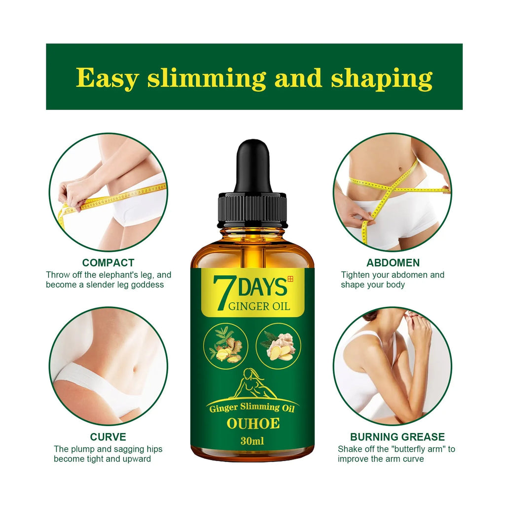 30 ml bottle of ginger firming and slimming body shaping oil.