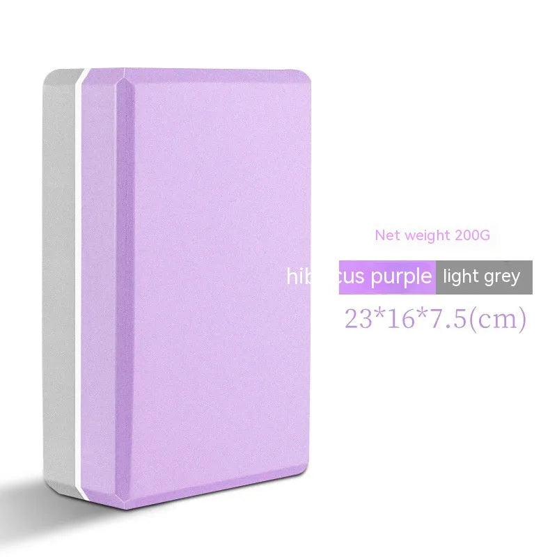 High-density EVA foam yoga block in assorted colours and prints, showing two thickness options for yoga and dance.