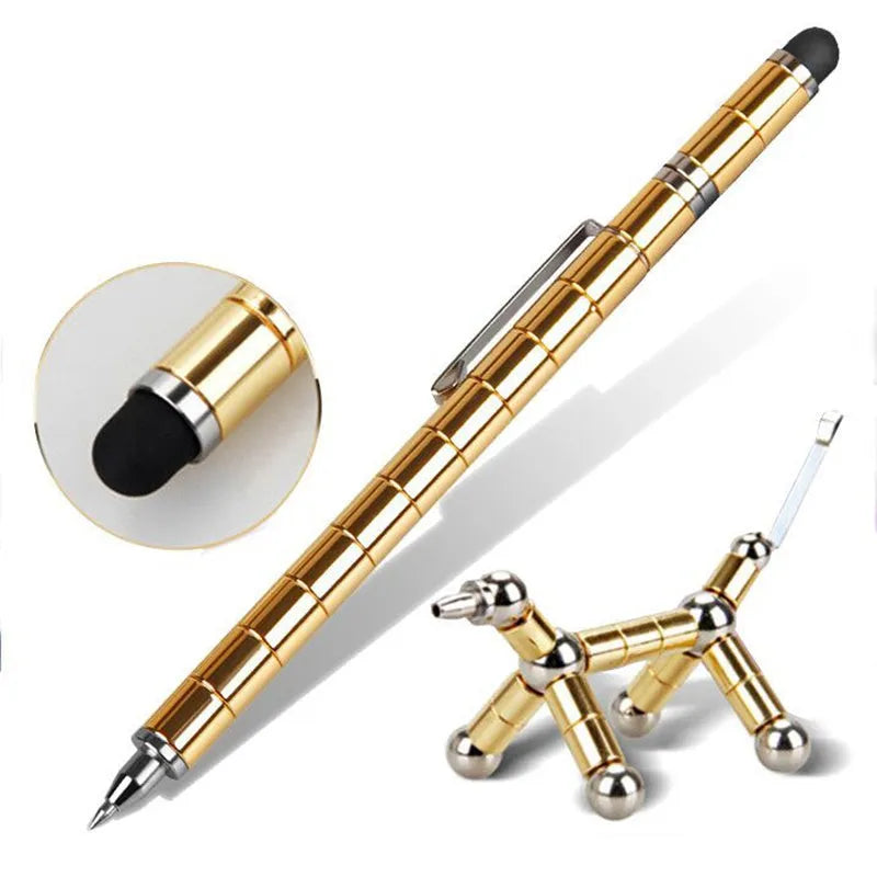 Magnetic modular pen with 13 rings, 12 steel balls, 3 refills, and capacitive head in silver iron box