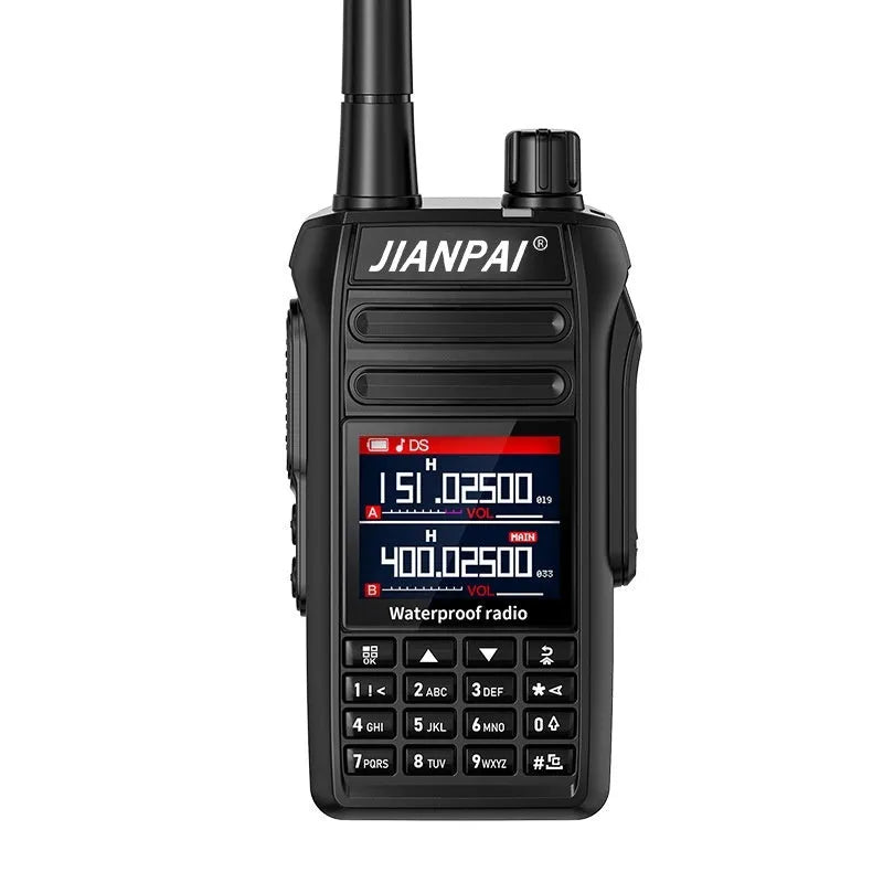 Black aviation interphone headset with antenna, battery, and charging accessories for cockpit communication