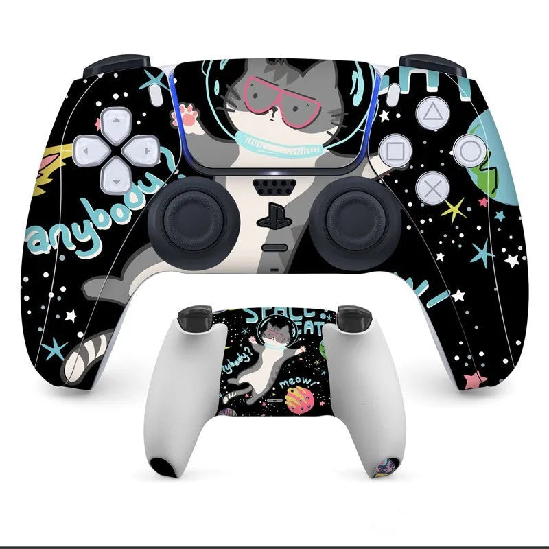 Set of front and back anti-scratch protective stickers for a PS5 controller.