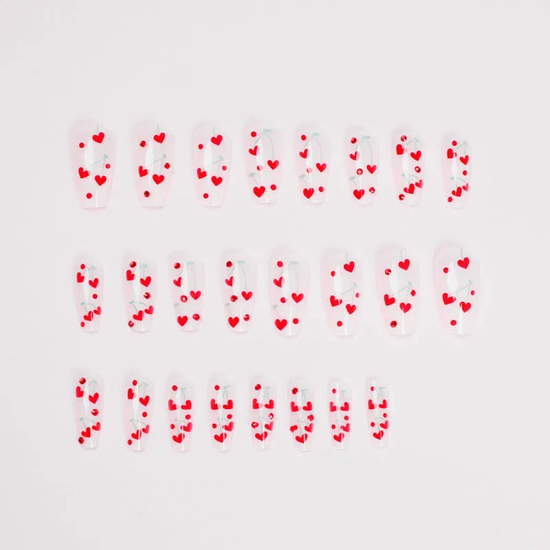 24 cherry nail art armour sheets with red diamond design and adhesive for DIY manicures