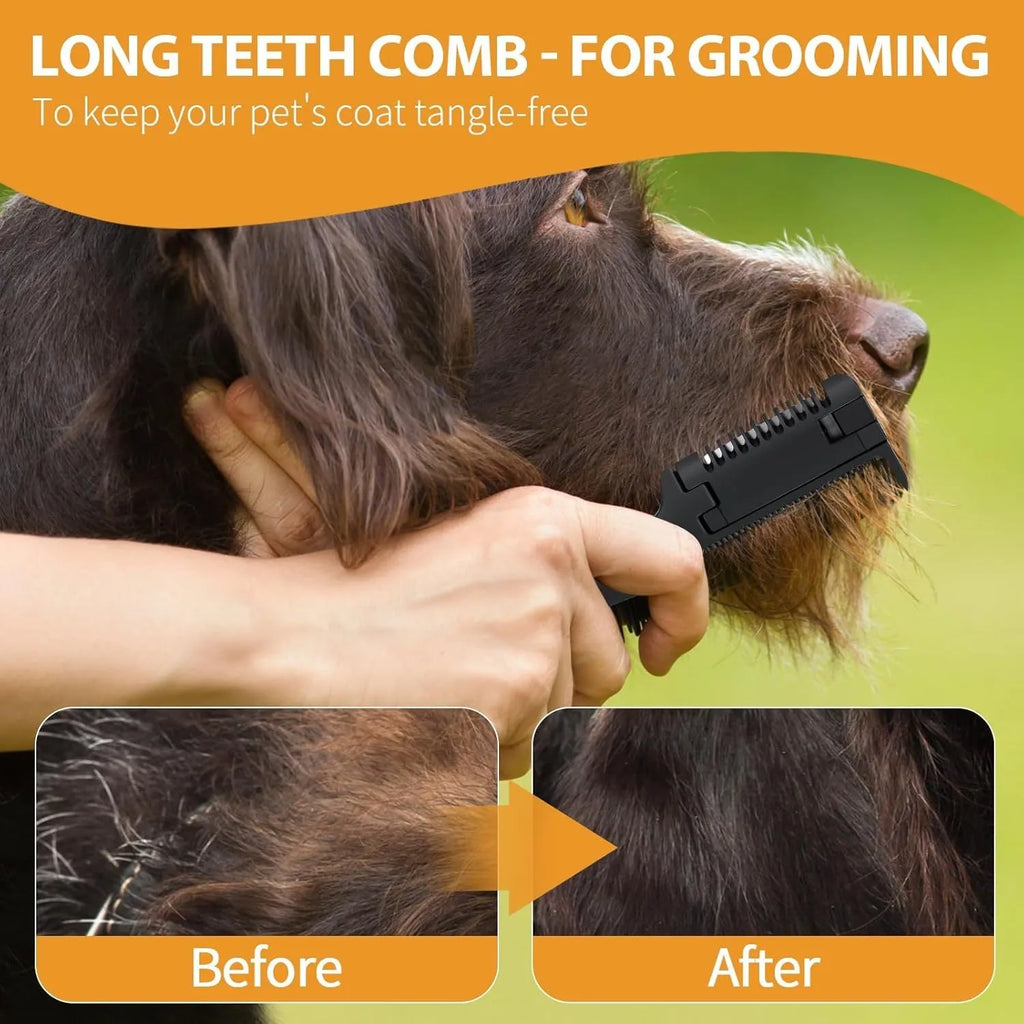 Pet razor comb with trimming blades and detangling teeth for dog cat grooming