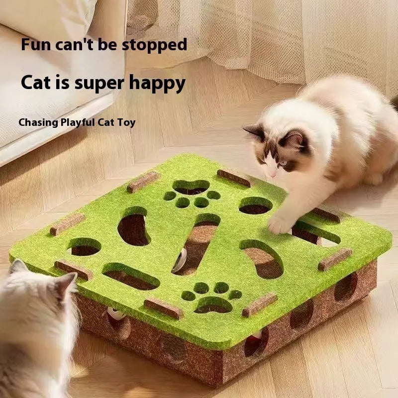 Felt cat toy box measuring 30x30x7.5cm with hole design for scratching
