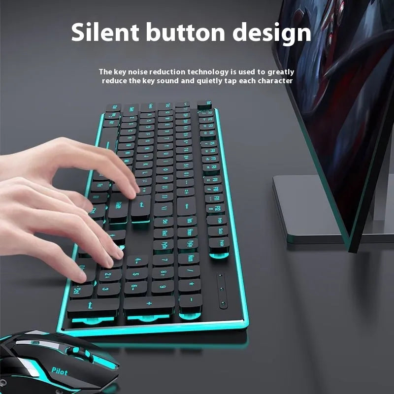 Wireless Bluetooth keyboard with ice blue backlight and mute button, shown in cherry blossom pink colour.