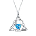 Geometric Celtic knot pendant necklace for women in a choice of blue, lvzuan, red diamond, or white diamond finish.