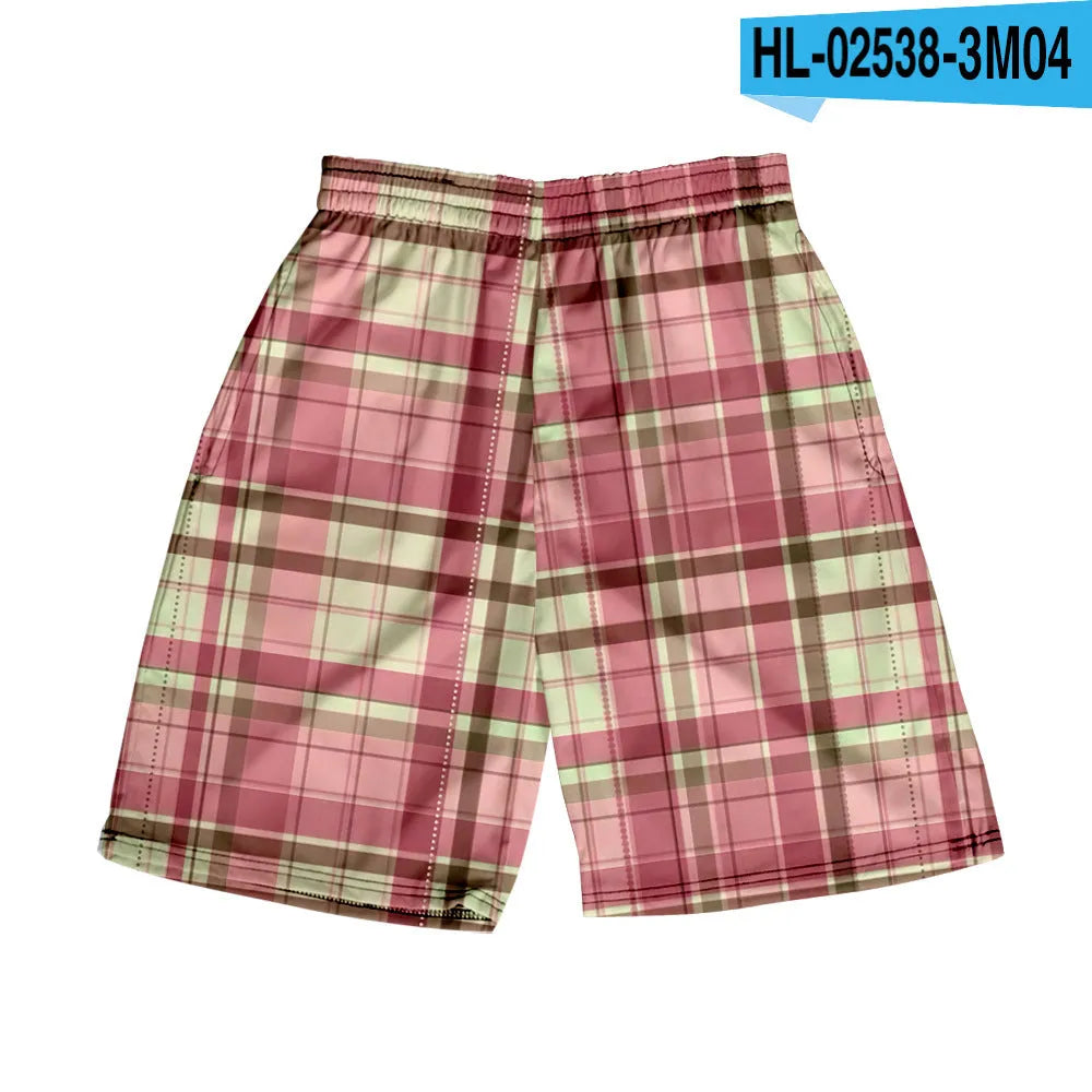 Men's plaid casual shorts with a straight-leg cut and elastic waistband in a selection of colours.