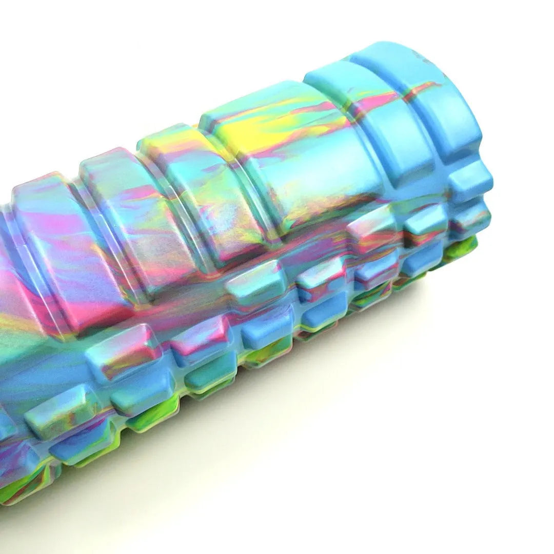 33cm camouflage pattern EVA foam roller in blue, green and yellow colour combination