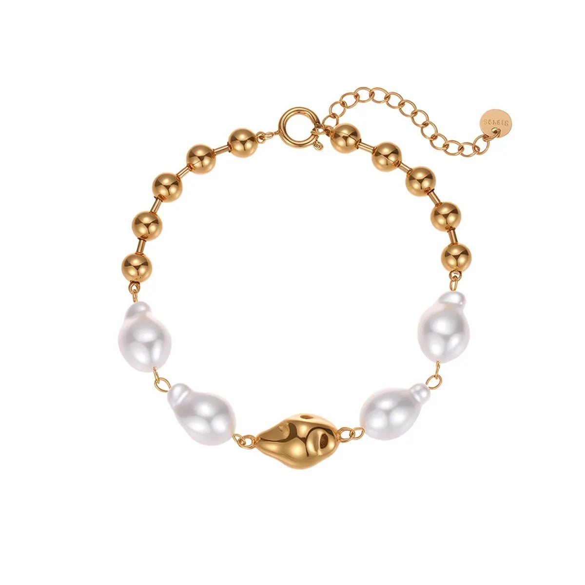 Fashion 18K stainless steel heart shape bracelet with baroque pearl and diamond accent for women