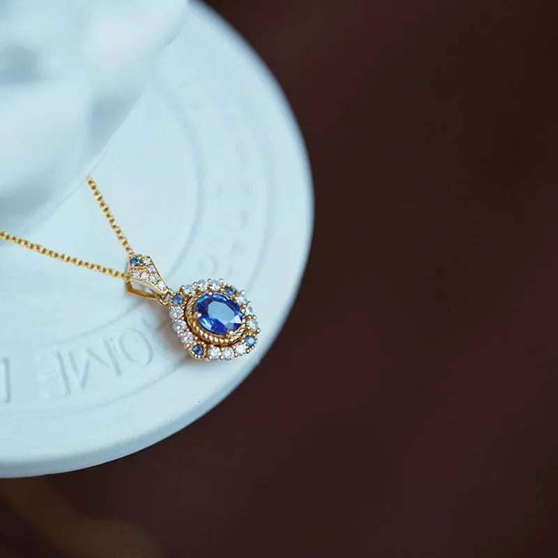 Huitan royal necklace with mixed gem pendant on box chain, yellow gold colour, adjustable 21-50cm