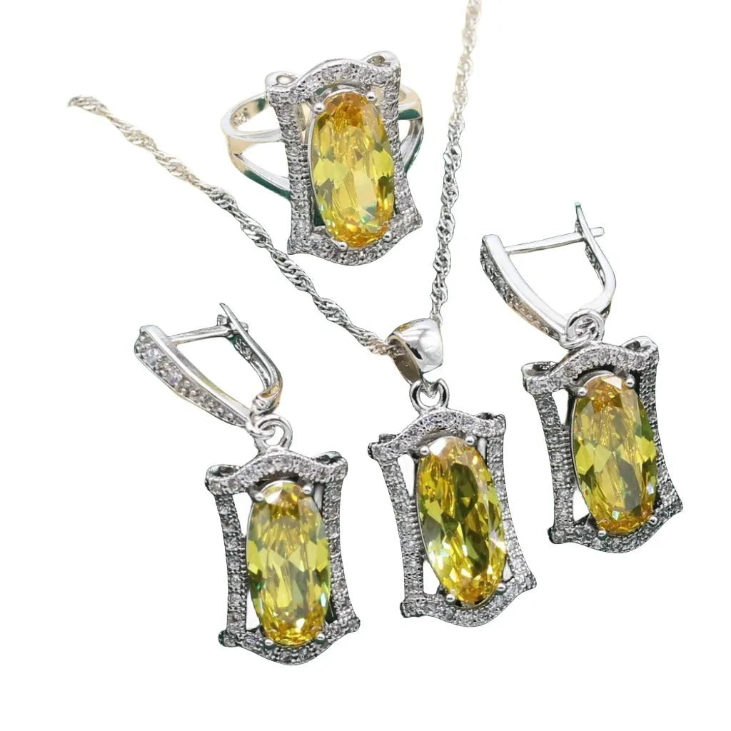 Women's anti-allergy zircon dinner jewellery set showing matching necklace, earrings, ring, and bracelet in alloy with snake bone chain