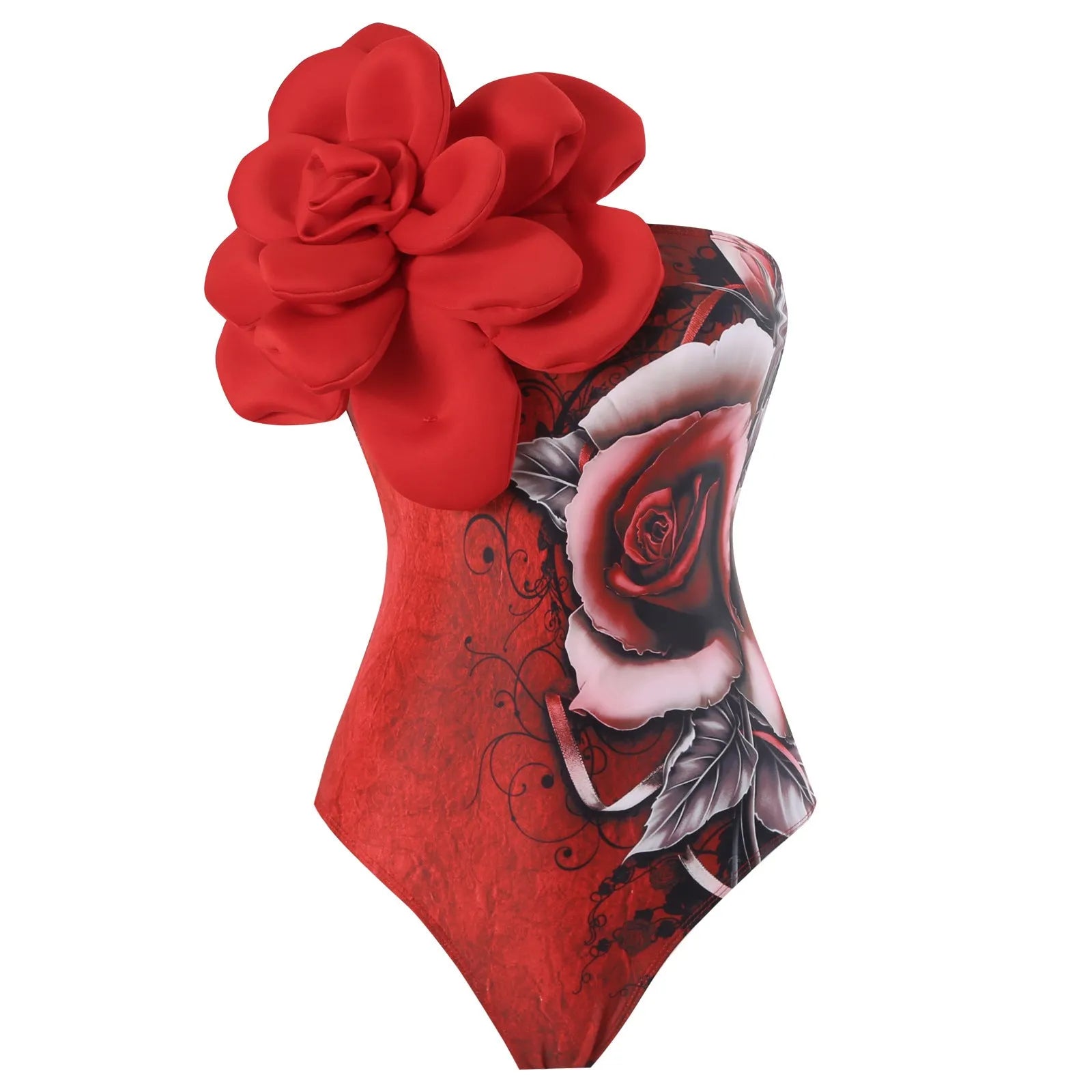 Women's blue printed one-piece swimsuit with matching gauze skirt, a holiday outfit set for swimming.