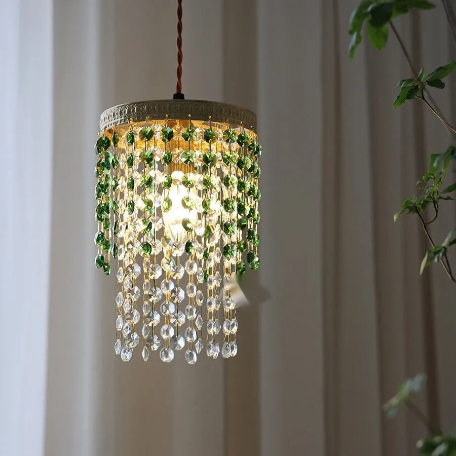 Retro green glacier crystal small droplight with warm LED for bedside use