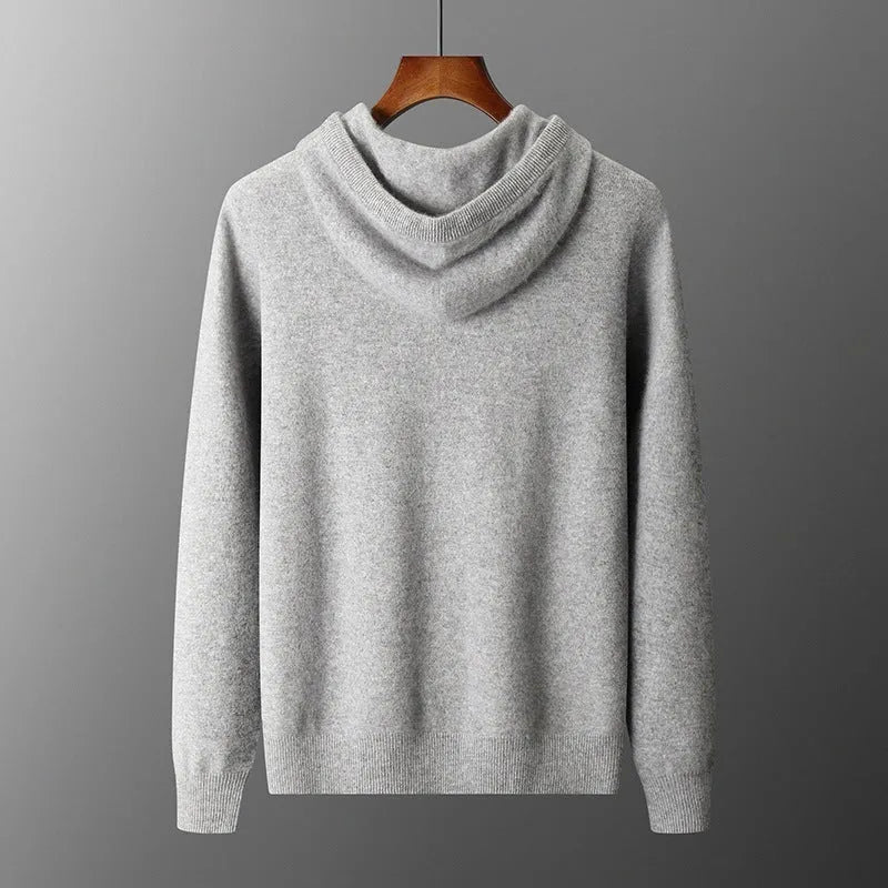 Men's light grey cashmere hoodie and trousers leisure set with hooded sweatshirt