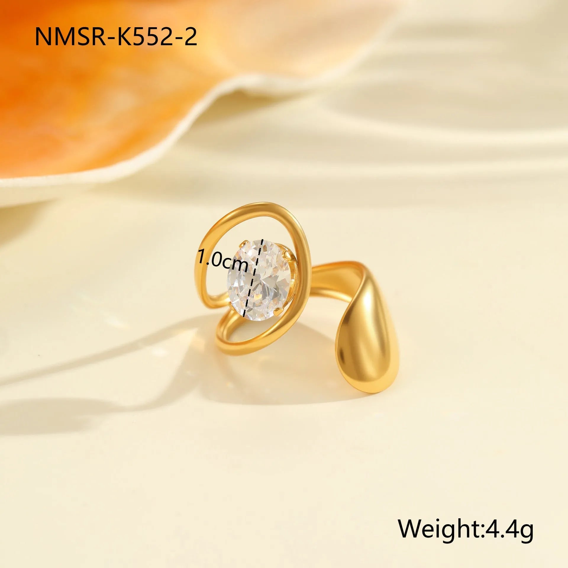 Geometric open mouth zircon ring in stainless steel with adjustable design and multiple colour options