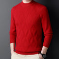 Men's diamond jacquard winter wool sweater in light camel colour, plus size thermal pullover