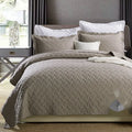 Pure cotton double-sided bed cover three-piece set in beige damascus pattern showing bed sheet and quilt cover