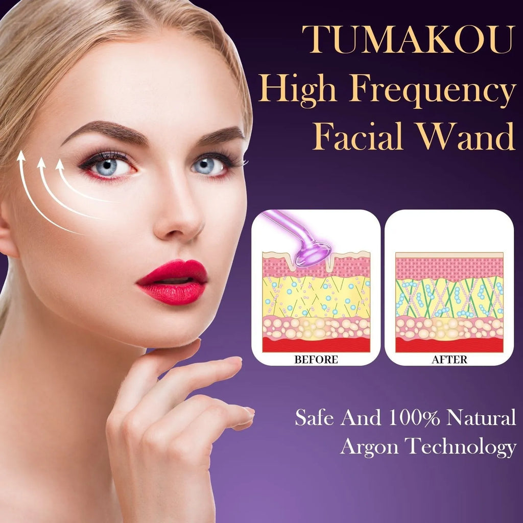 Purple high-frequency beauty electrotherapy rod with six accessory heads for professional skin treatments