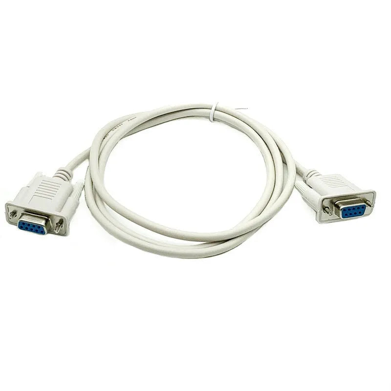 Milky white female to female RS232 serial cable with DB9 connectors, 1.5 metres long
