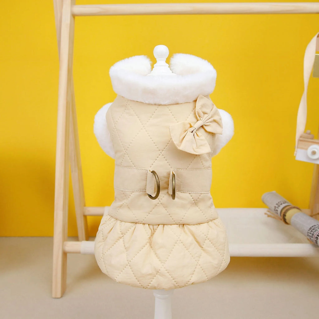 Cotton butterfly dog dress for small dogs in apricot colour with butterfly detail