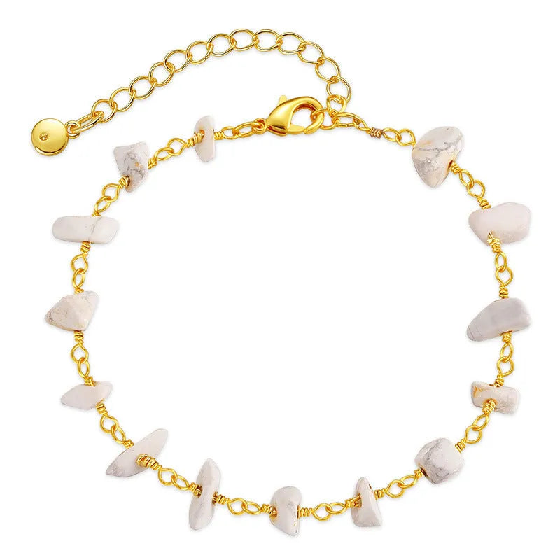 Women's irregular natural turquoise bracelet with geometric crystals in 18K copper, multiple colour options