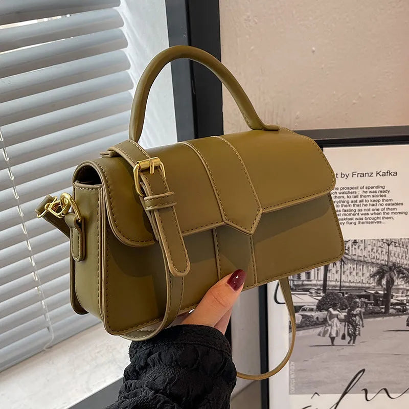 Women's PU leather messenger bag in horizontal square shape with file compartments