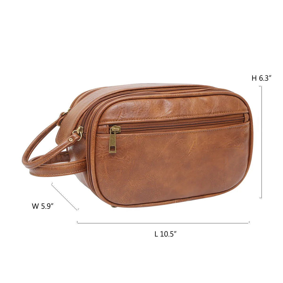 Men's black and brown PU toiletry bag with multiple compartments for travel cosmetics storage