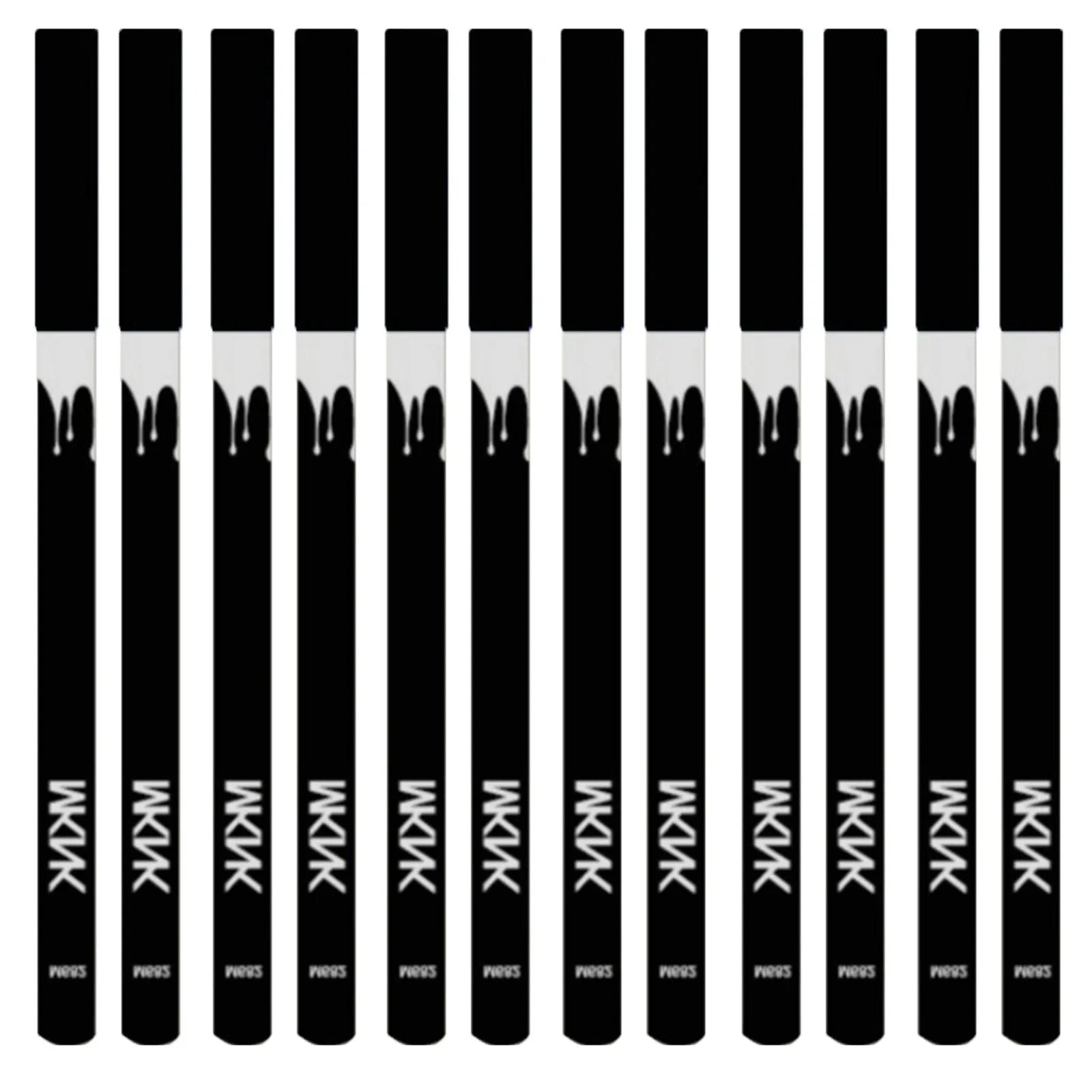 12 white and black retractable eyeliner pencils with a sharpener for waterproof makeup application.