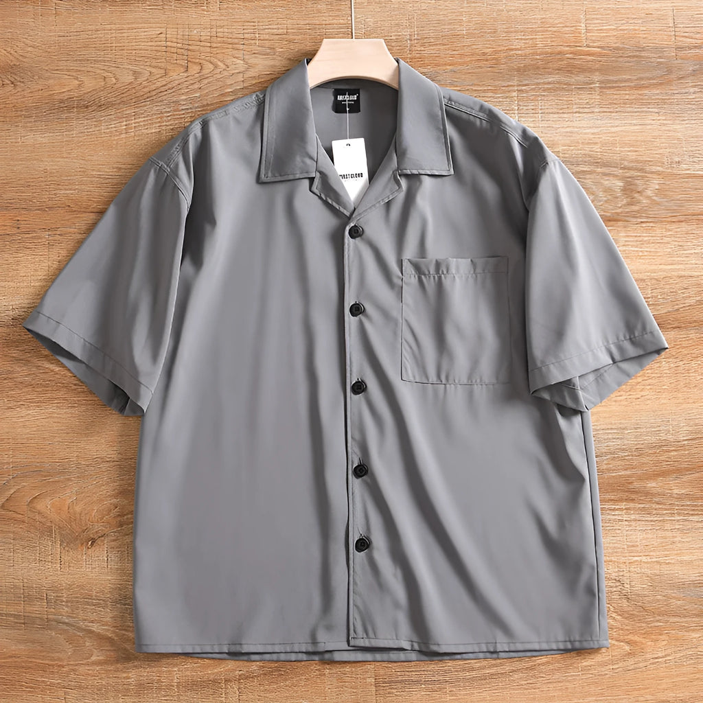 Men's lightweight pure cotton loose short sleeve shirt in solid colour