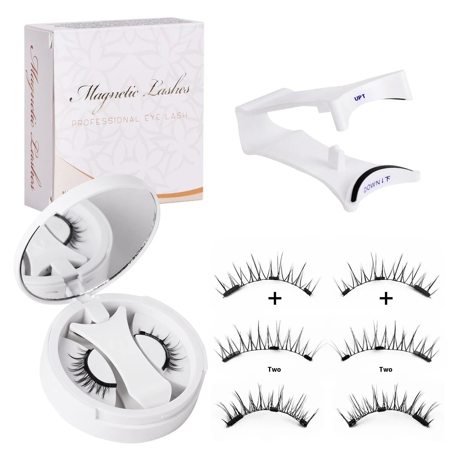 False eyelashes stored in integrated soap holder case with magnetic closure