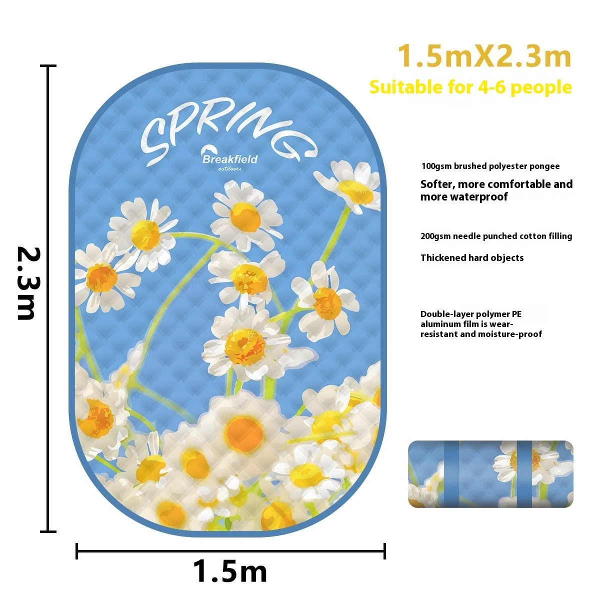 Waterproof 2x3 metre outdoor picnic mat with ultrasonic thickening in Four Seasons Series colour